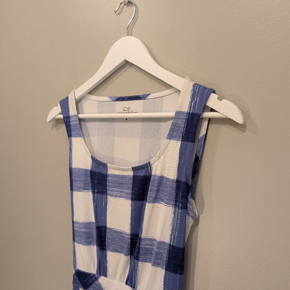 Vineyard Vines Flare Dress Painted Gingham Print Sleeveless Blue/White - Size S - Picture 3 of 6